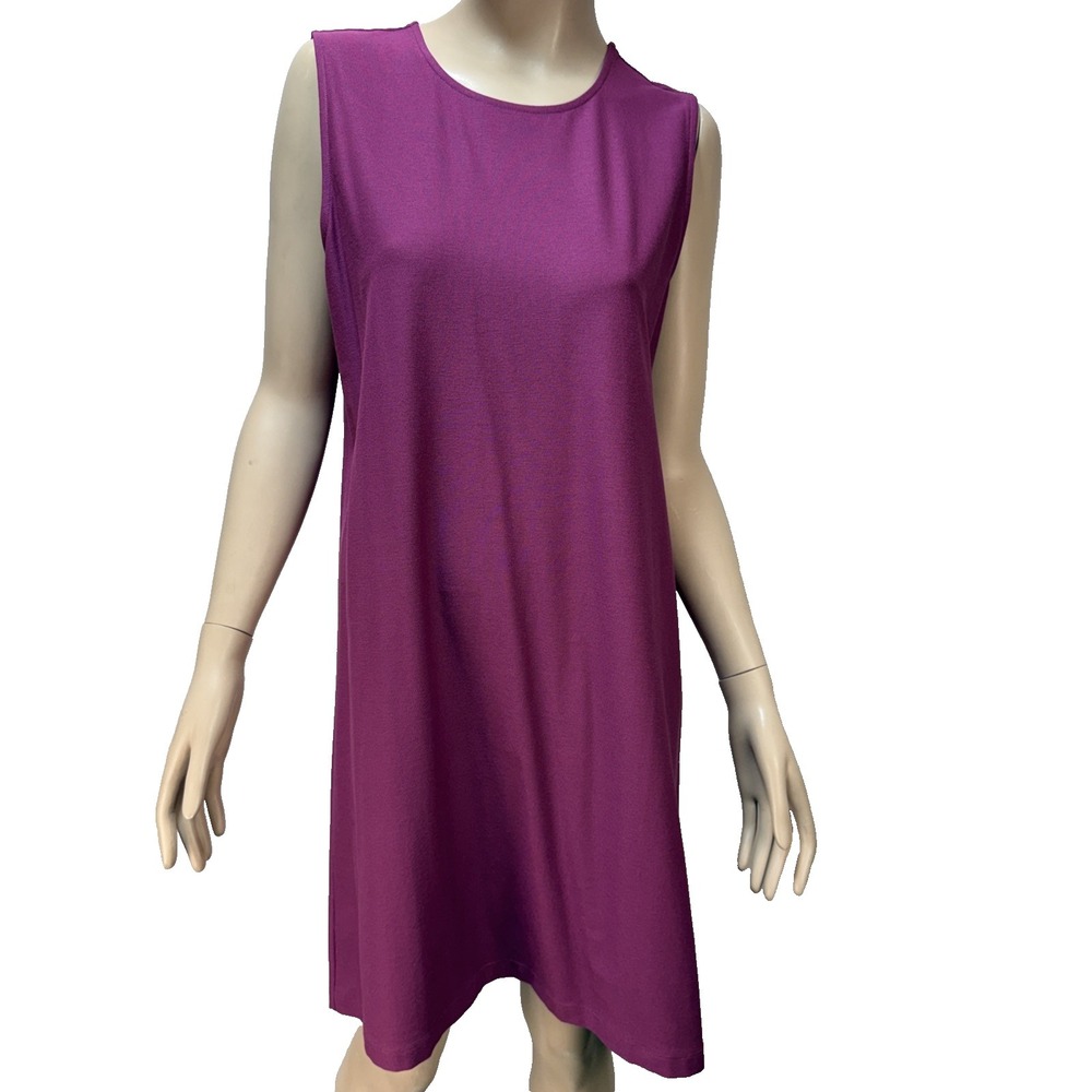 Eileen Fisher Magenta Purple Sleeveless Tunic Shift Dress Size M Viscose Jersey